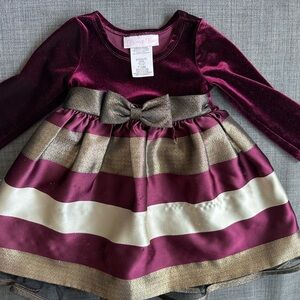 Striped Burgundy and Gold Dress with Bow